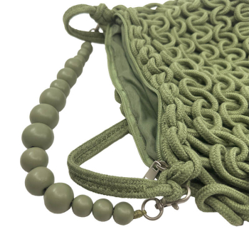 Schultertasche Gloria, Makramee, grün Perlenhenkel, detail